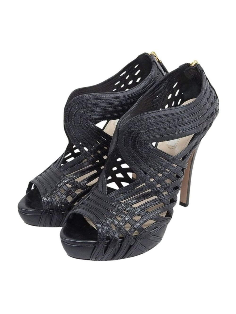 Prada Leather Cutout Open Toe Sandals Black